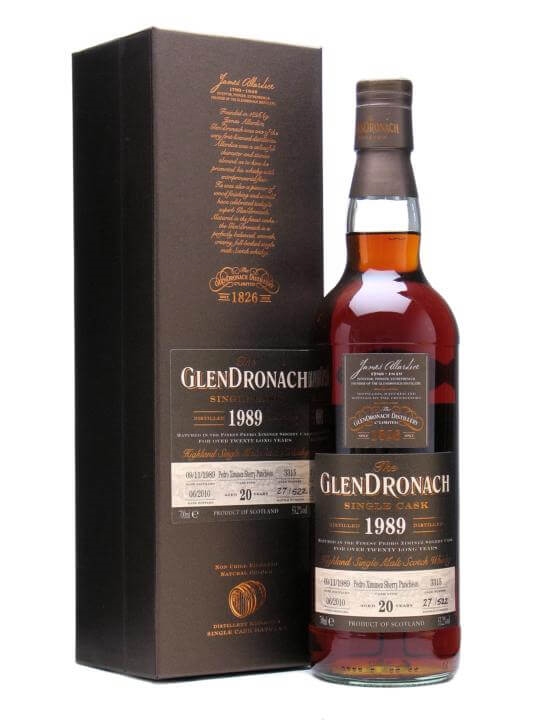 GlenDronach 1989 vintage 20 year old pedro ximenez puncheon (cask 3315), 53.2%
