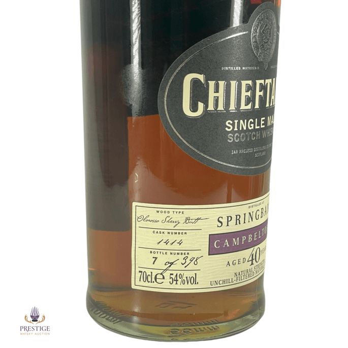 Chieftain’s (distilled at Springbank) 40 year old, 54%