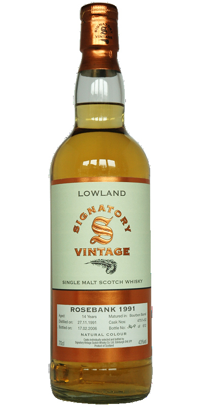 Signatory (distilled at Rosebank), 14 year old, 1991 vintage, cask #4755, 43%