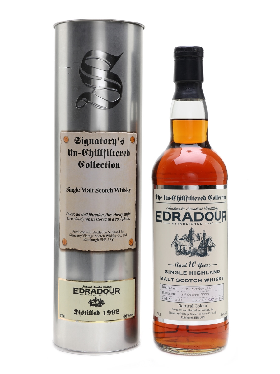 Signatory 'Unchillfiltered' (distilled at Edradour), 10 year, 1992 Vintage, 46%